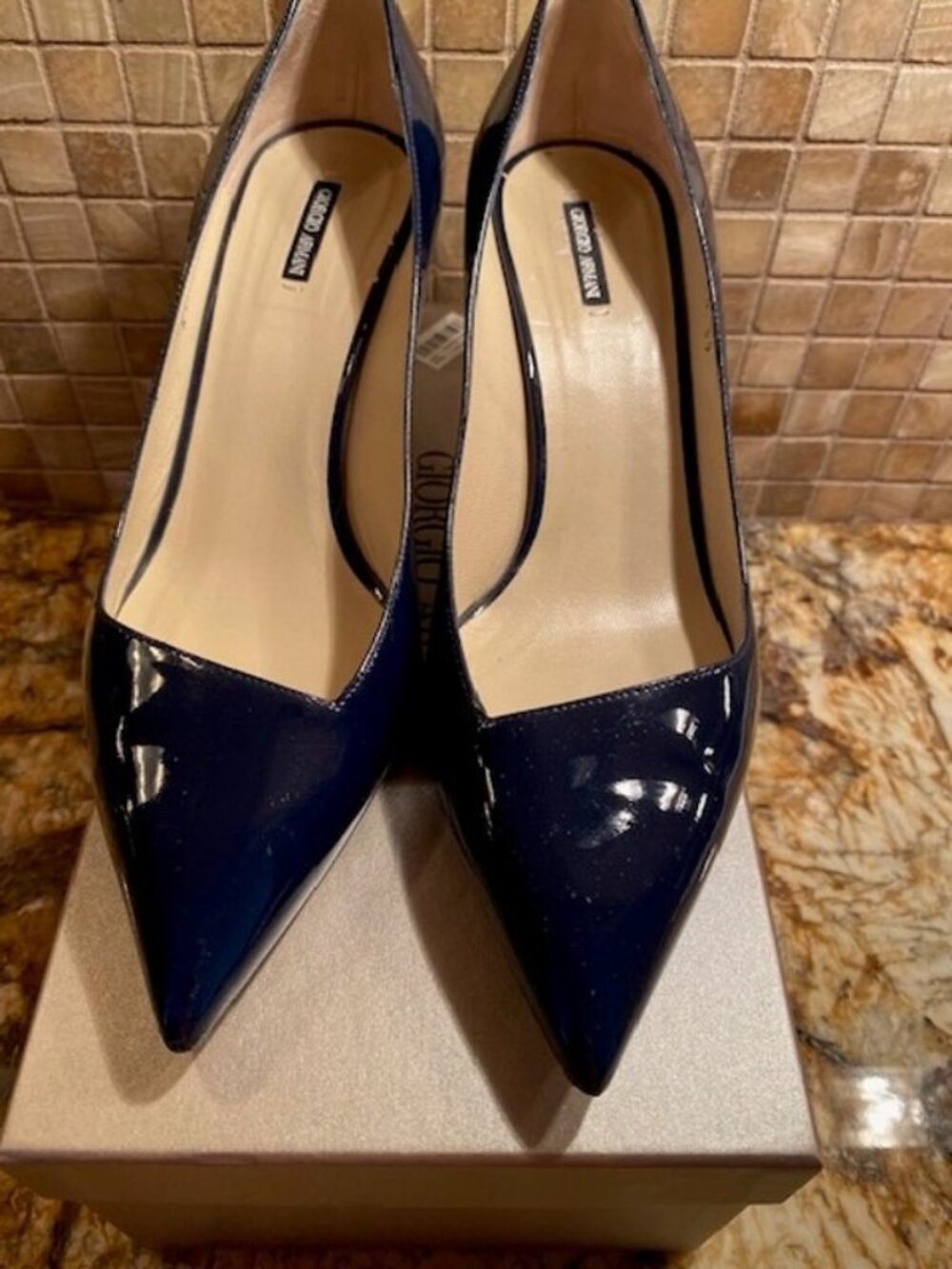 Armani Navy Patent Leather High Heels